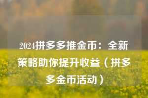 2024拼多多推金币：全新策略助你提升收益（拼多多金币活动）  第1张