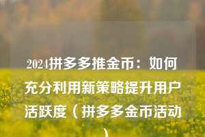 2024拼多多推金币：如何充分利用新策略提升用户活跃度（拼多多金币活动）  第1张