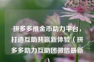 拼多多推金币助力平台，打造互助共赢新体验（拼多多助力互助团微信最新）  第1张