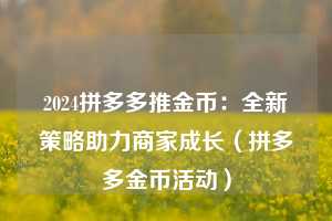 2024拼多多推金币：全新策略助力商家成长（拼多多金币活动）  第1张