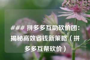 ### 拼多多互助砍价团：揭秘高效省钱新策略（拼多多互帮砍价）  第1张