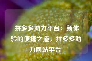  拼多多助力平台：新体验的便捷之道，拼多多助力网站平台 第1张