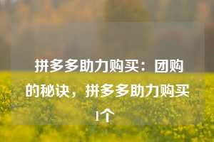  拼多多助力购买：团购的秘诀，拼多多助力购买1个 第1张